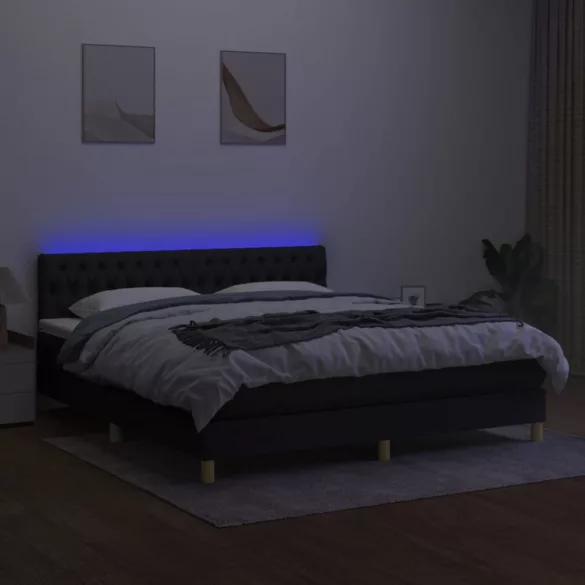 fekete szövet rugós és LED-es ágy matraccal 180 x 200 cm