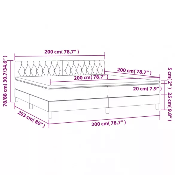 sötétszürke szövet rugós és LED-es ágy matraccal 200x200 cm
