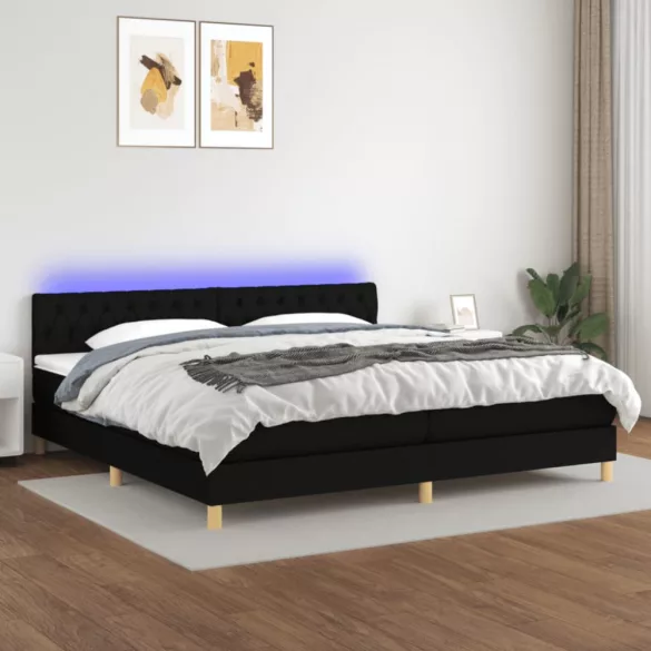 fekete szövet rugós és LED-es ágy matraccal 200x200 cm