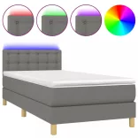sötétszürke szövet rugós és LED-es ágy matraccal 80 x 200 cm