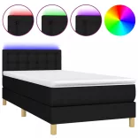 fekete szövet rugós és LED-es ágy matraccal 80 x 200 cm