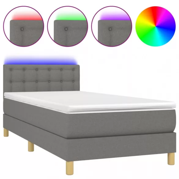 sötétszürke szövet rugós és LED-es ágy matraccal 100x200 cm