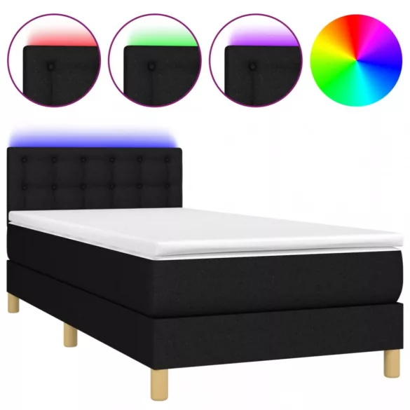 fekete szövet rugós és LED-es ágy matraccal 100x200 cm