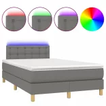 sötétszürke szövet rugós és LED-es ágy matraccal 120 x 200 cm