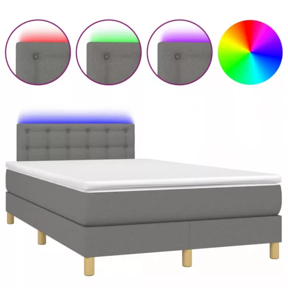 sötétszürke szövet rugós és LED-es ágy matraccal 120 x 200 cm
