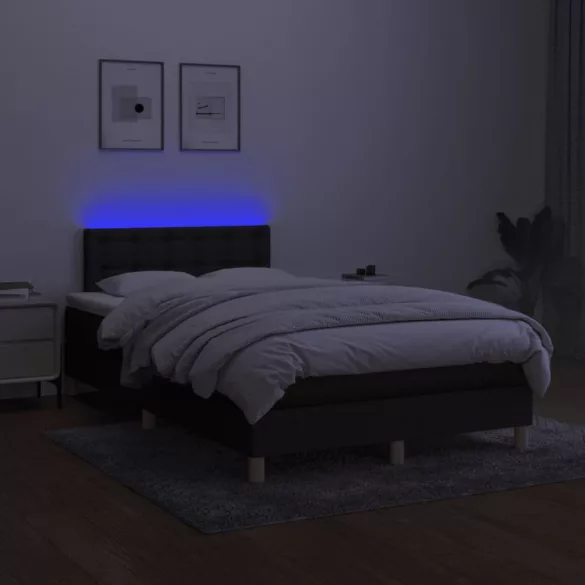 fekete szövet rugós és LED-es ágy matraccal 120 x 200 cm