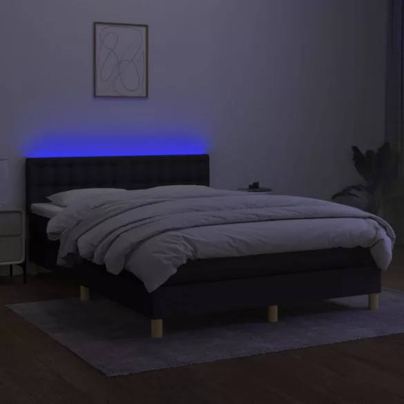 fekete szövet rugós és LED-es ágy matraccal 140x190 cm