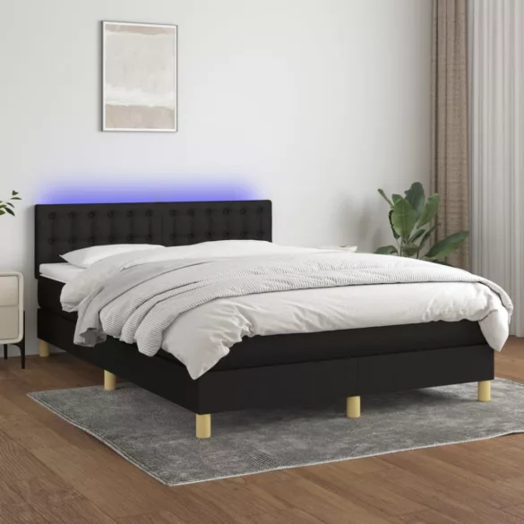 fekete szövet rugós és LED-es ágy matraccal 140x200 cm