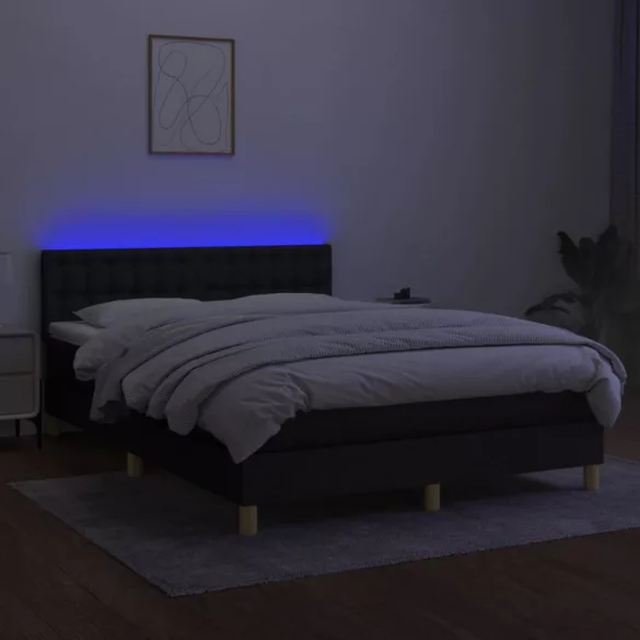 fekete szövet rugós és LED-es ágy matraccal 140x200 cm