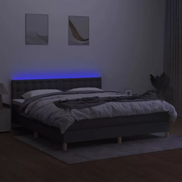 sötétszürke szövet rugós és LED-es ágy matraccal 160x200 cm