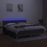 sötétszürke szövet rugós és LED-es ágy matraccal 180 x 200 cm