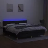 fekete szövet rugós és LED-es ágy matraccal 180 x 200 cm