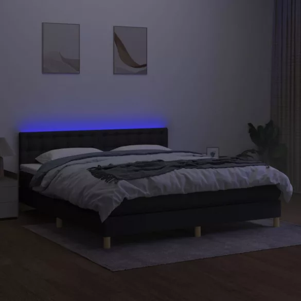 fekete szövet rugós és LED-es ágy matraccal 180 x 200 cm