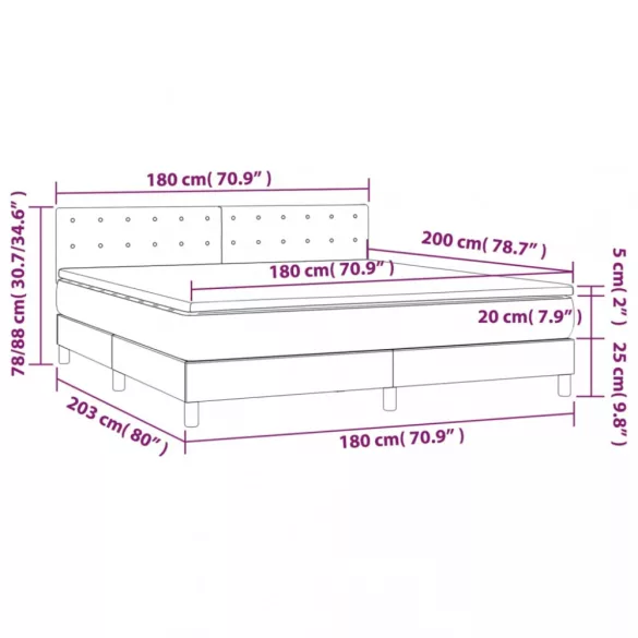 tópszínű szövet rugós és LED-es ágy matraccal 180 x 200 cm