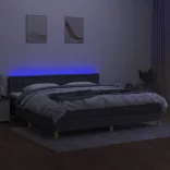 sötétszürke szövet rugós és LED-es ágy matraccal 200x200 cm