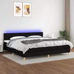 fekete szövet rugós és LED-es ágy matraccal 200x200 cm
