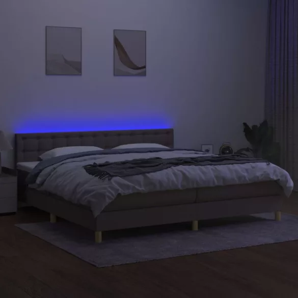 tópszínű szövet rugós és LED-es ágy matraccal 200 x 200 cm