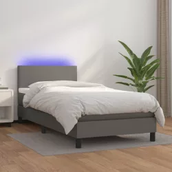   szürke műbőr rugós ágy matraccal és LED-del 80 x 200 cm