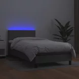 szürke műbőr rugós ágy matraccal és LED-del 80 x 200 cm
