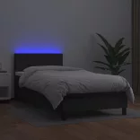 fekete műbőr rugós ágy matraccal és LED-del 90x190 cm