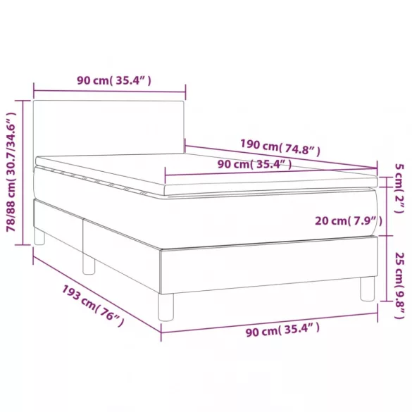 fekete műbőr rugós ágy matraccal és LED-del 90x190 cm
