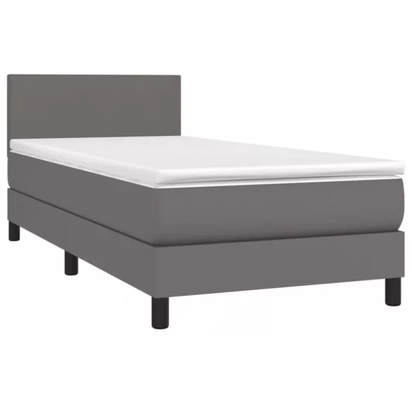 szürke műbőr rugós ágy matraccal és LED-del 90x190 cm