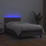 szürke műbőr rugós ágy matraccal és LED-del 90x200 cm