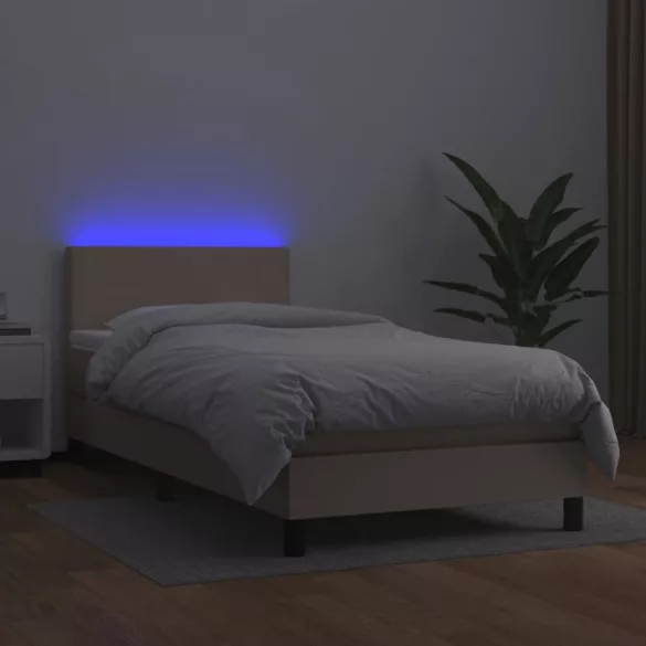 cappuccino színű műbőr rugós ágy matraccal és LED-del 90x200 cm