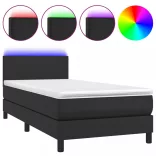 fekete műbőr rugós ágy matraccal és LED-del 100x200 cm