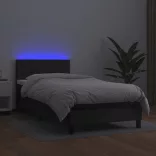 fekete műbőr rugós ágy matraccal és LED-del 100x200 cm