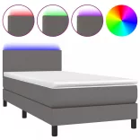 szürke műbőr rugós ágy matraccal és LED-del 100x200 cm