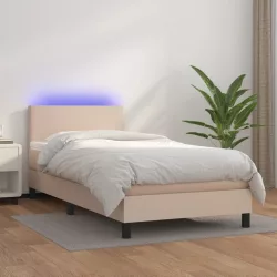   cappuccino színű műbőr rugós ágy matraccal és LED-del 100x200cm