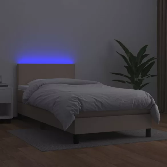 cappuccino színű műbőr rugós ágy matraccal és LED-del 100x200cm