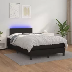 fekete műbőr rugós ágy matraccal és LED-del 120x200 cm