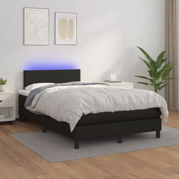 fekete műbőr rugós ágy matraccal és LED-del 120x200 cm
