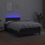 fekete műbőr rugós ágy matraccal és LED-del 120x200 cm