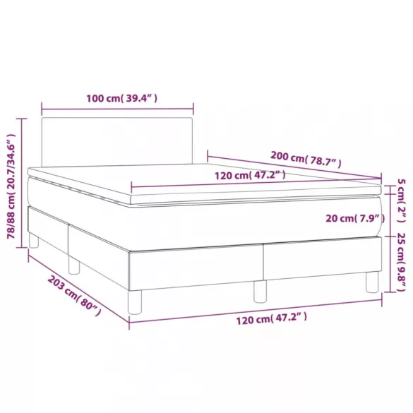 fekete műbőr rugós ágy matraccal és LED-del 120x200 cm
