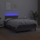 szürke műbőr rugós ágy matraccal és LED-del 120x200 cm