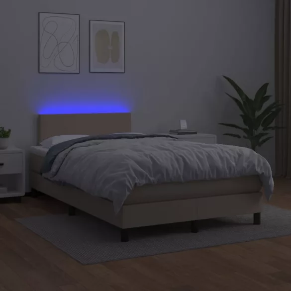 cappuccino színű műbőr rugós ágy matraccal és LED-del 120x200cm