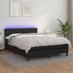   fekete műbőr rugós ágy matraccal és LED-del 140 x 190 cm