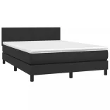 fekete műbőr rugós ágy matraccal és LED-del 140 x 190 cm