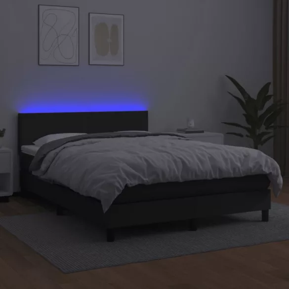 fekete műbőr rugós ágy matraccal és LED-del 140 x 190 cm