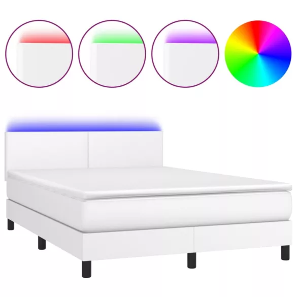 fehér műbőr rugós ágy matraccal és LED-del 140x190 cm