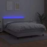 fehér műbőr rugós ágy matraccal és LED-del 140x190 cm