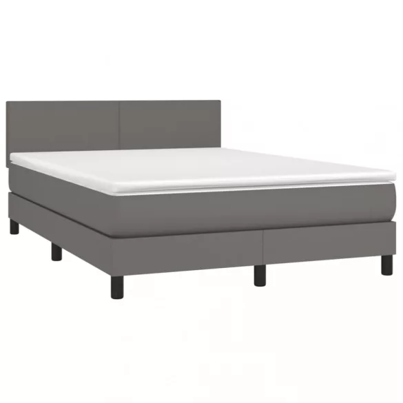 szürke műbőr rugós ágy matraccal és LED-del 140x190 cm