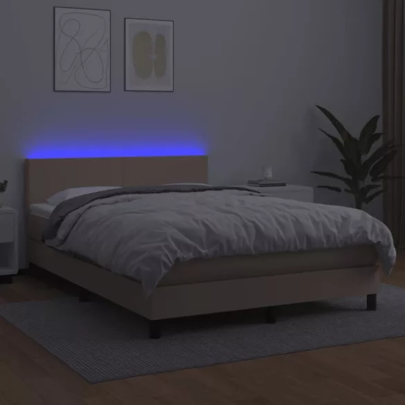 cappuccino színű műbőr rugós ágy matraccal és LED-del 140x190cm