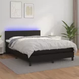 fekete műbőr rugós ágy matraccal és LED-del 140x200 cm