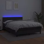 fekete műbőr rugós ágy matraccal és LED-del 140x200 cm