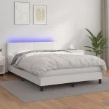 fehér műbőr rugós ágy matraccal és LED-del 140x200 cm