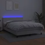 fehér műbőr rugós ágy matraccal és LED-del 140x200 cm